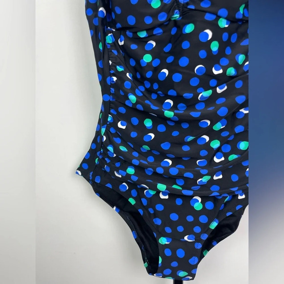 Seekers Australia Black Shaping Blue Green Polka Dot One Piece Bathing Suit - Picture 2 of 8